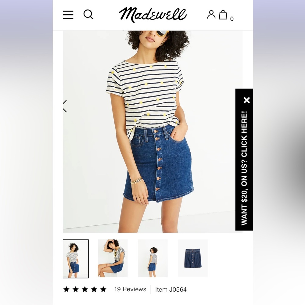Madewell Stretch Denim Straight Mini Skirt. Button-Front Edition. Size 28